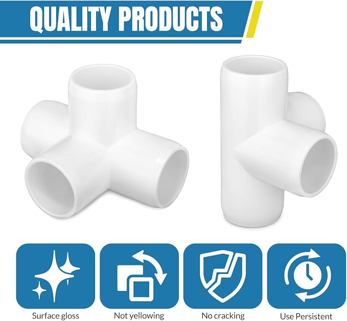 3/4 Inch Tee PVC Fitting 4 Way Elbow Connector, Furniture Grade 90 Degree Elbow - Image 5