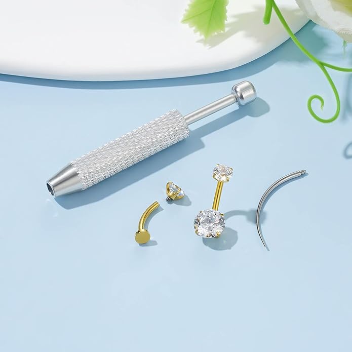 Uni-J Floating Belly Button Rings G23 Titanium 14G Navel Rings - Equipped With Piercing Taper Ball Grabber Tool for Changing Jewelry