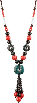 MINACHI Boho Hippie Colorful Ceramic Beads Strand O Ring Circle Charm Long Y Necklace, Vintage Bohemian Statement Jewelry Gift for Women
