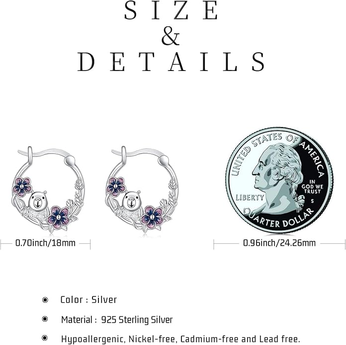 JUSTKIDSTOY Hypoallergenic Panda/Unicorn/Hummingbird/Dolphin Hoop Earrings for Women 925 Sterling Silver Animal Huggie Hoop Earrings Jewelry Gifts for Sensitive Ears