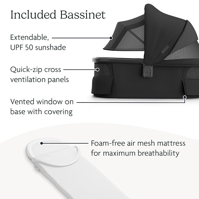 UPPAbaby Vista V3 Stroller + Bassinet V3 - Convertible Single-to-Double Stroller System- Bassinet, Toddler Seat, Bug Shield, Rain Shield Included - Jake (Charcoal/Carbon Frame/Black Leather)