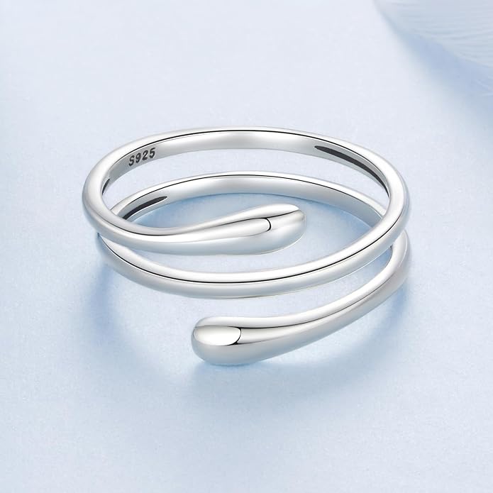 MUNDELL 925 Sterling Silver Simple Multi-layer Leaf Adjustable Ring Green Lucky Leaves Statement Ring for Women Promise Ring Fine Jewelry