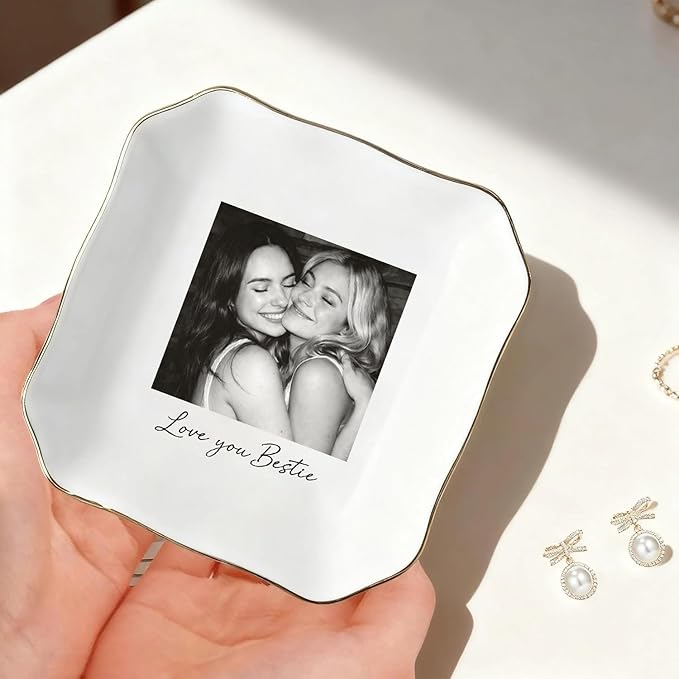 My4gifts Personalized Besties Photo Jewelry Dish, Sisters Jewelry Dish, Custom Besties Gifts, Bff Gifts, Friendship Gift, Best Friend Gift for Women, Custom Jewelrys Plate, Birthday, Christmas/2