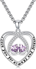 Birthstone Necklaces for Women I Love You for Always and Forever Heart Pendant Necklace Anniversary Jewelry Christmas Valentine Mothers Day Birthday Gifts for Her Wife Girlfriend