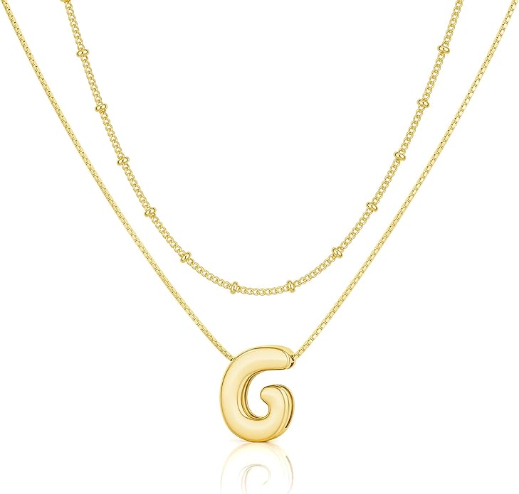 Initial 14K Gold Plated Necklaces for Women, Layered Bubble Letter A-Z Necklace Pendant Choker Necklaces for Women Trendy Monogram Name Necklace Personalized Jewelry for Women