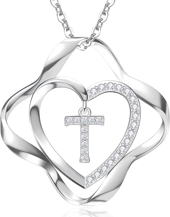 RIVIKO Valentines Day Gifts for Her-Love Knot Initial Necklace,925 Sterling Silver Letter Pendant Necklaces,Personalized Alphabet Jewelry Christmas Birthday Gifts for Women Wife Mom Friend