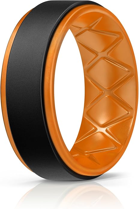 Egnaro Silicone Rings for Men 1/4/5/6/7 Multipack of Breathable Mens Silicone Rubber Wedding Rings Bands - Step Edge