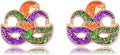 MardiGras Stud Earrings for Women Glitter Delicate Compact Flower Mask Hat Lips Stud Earring Charm Green Purple Gold Carnival Earring Cute MardiGras Jewelry Accessories for Women