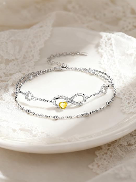 Dorunmo Infinity Heart Anklet Bracelet for Women 925 Sterling Silver Adjustable Infinity Birthstone Bracelet Friendship Jewelry Gifts for Women Birthday Christmas