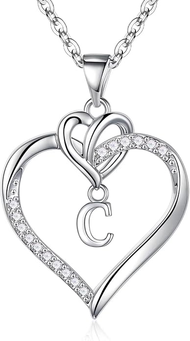 STORUP Valentines Gifts for Her Teen Girls - Heart Initial Necklaces for Women Girls, 14K-Gold-Plated CZ Initial A-Z Heart Necklaces for Teen Girl Jewelry Valentines Gifts for Women Mom Wife Sister