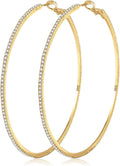 925 Sterling Silver Earrings Large Rhinestone Hoop Earrings Big Cubic Zirconia Hoop Earrings Thin Rhinestones Round Hoop Earrings for Women 20/30/40/50/60/70mm Sparkly Hoops With Crystals for Womens