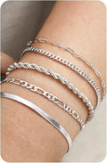 Krfy 5/6Pcs Gold Plated Bracelets for Women Trendy, S925 Plated Silver Bracelet Stack, Non Tarnish Waterproof Bracelets for Women, Paperclip Herringbone Figaro Cuban Twist Chains, Size 6.5''+2''
