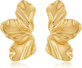 Chunky Gold Statement Earrings For Women Gold Plated Sectored Flower Leaf Shell Angel Wing Earrings Trendy Boho Jewelry For Women Large Stud Earrings Hypoallergenic Earrings