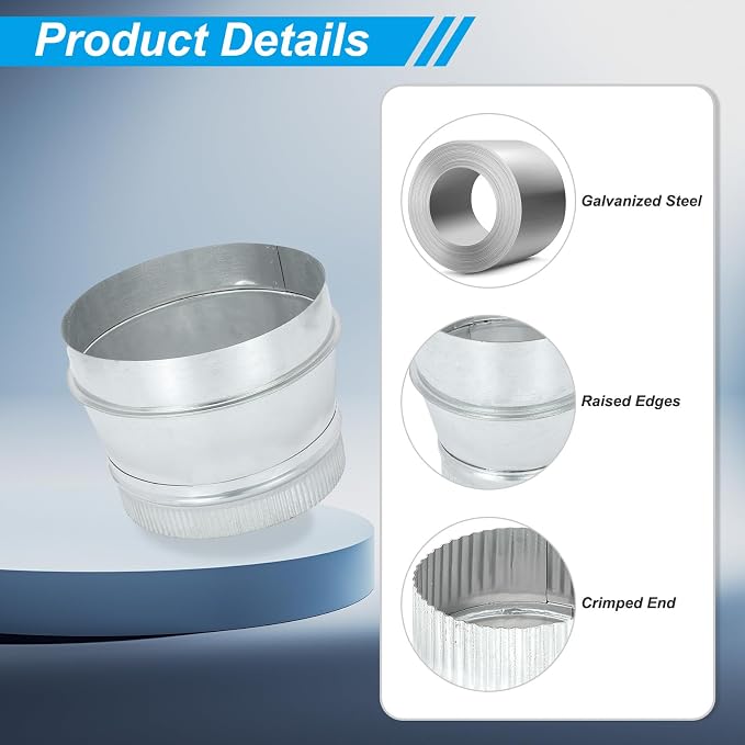 PATIKIL 8 Inch to 7 Inch Duct Reducer, Galvanized Steel Round Air Duct Reducer - Image 3