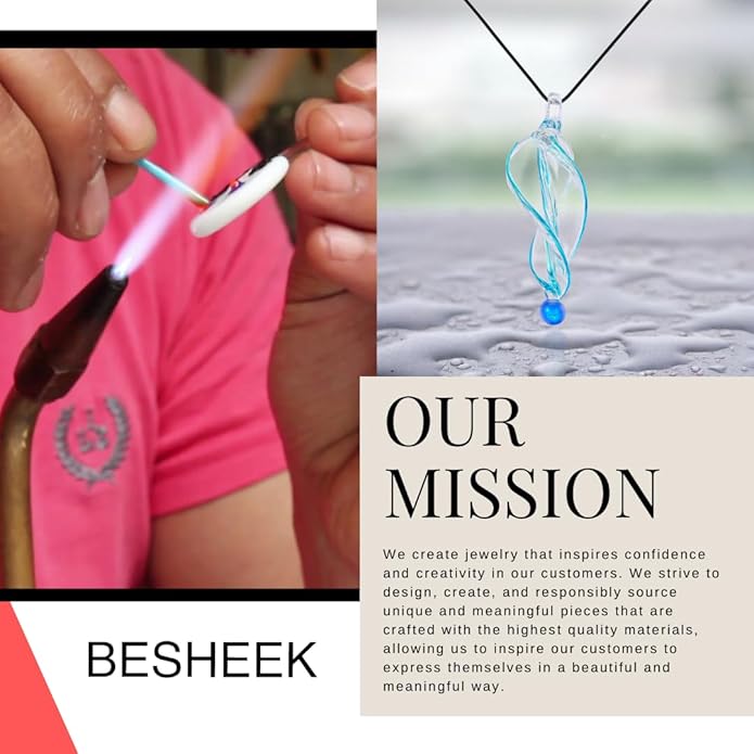 BESHEEK Murano Inspired Twist and Twirl Glass Pendant Necklace for Women Handcrafted Artisan Hypoallergenic Italian Style Jewelry