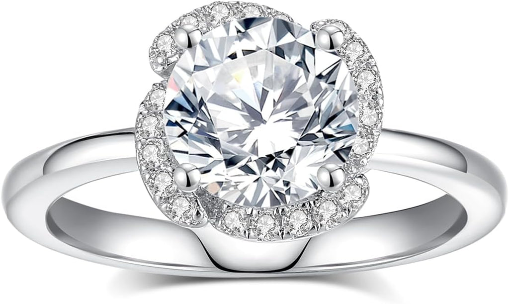 Moissanite Engagement Rings for Women,D Color VVS1 Round Cut Moissanite Ring 925 Sterling Silver Promise Rings for Her