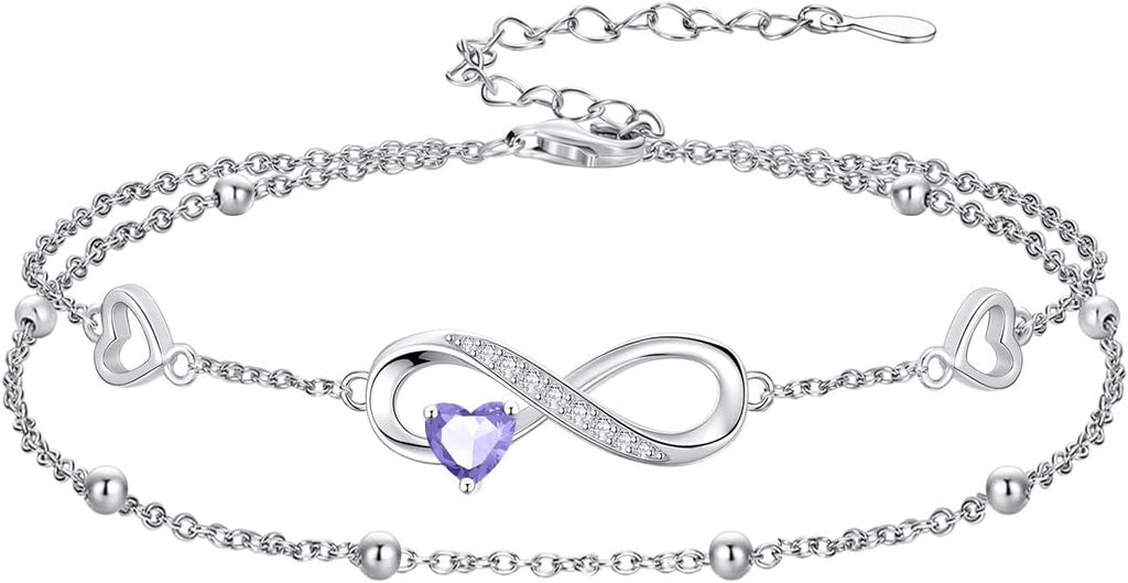 Dorunmo Infinity Heart Anklet Bracelet for Women 925 Sterling Silver Adjustable Infinity Birthstone Bracelet Friendship Jewelry Gifts for Women Birthday Christmas
