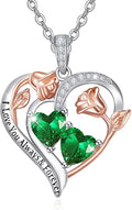 Valentine's Day Gifts for Wife 925 Sterling Silver Double Birthstone Pendant Necklaces I Love You for Always and Forever Necklace Anniversary Birthday Gifts for Wife Girlfriend Mom Her