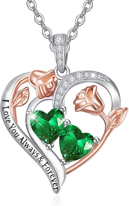 Valentine's Day Gifts for Wife 925 Sterling Silver Double Birthstone Pendant Necklaces I Love You for Always and Forever Necklace Anniversary Birthday Gifts for Wife Girlfriend Mom Her