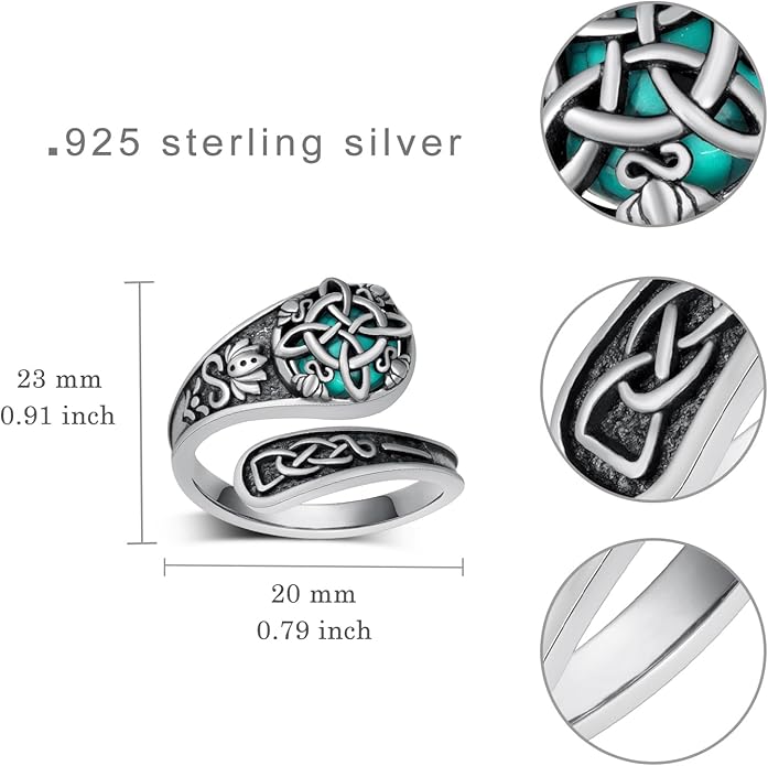 Spoon Rings for Women 925 Sterling Silver Turquoise Spoon Rings Vintage Thumb Rings Jewelry Gifts for Women Men