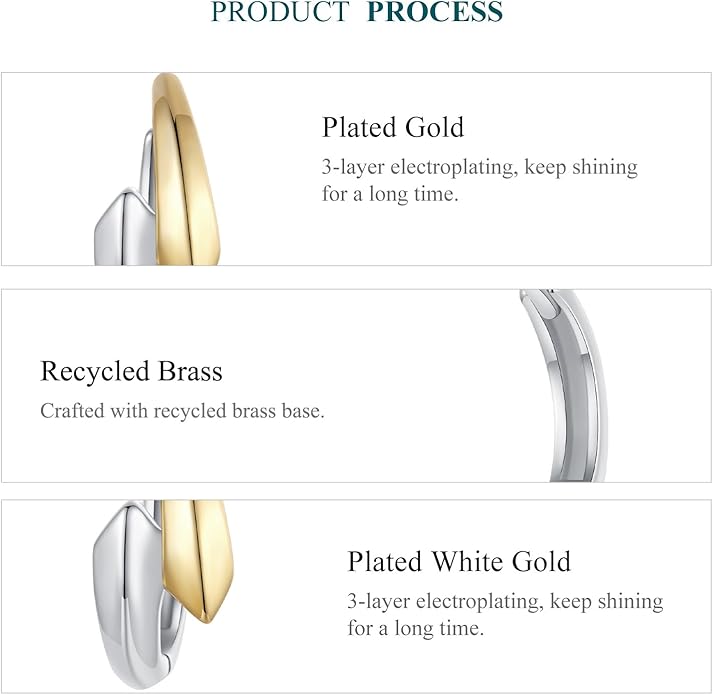 WOSTU 14K Gold Plated Two-Tone Oval Hoop Earrings for Women, Water Drop Design Lightweight Huggie Earrings,925 Sterling Silver Posts Double Drop Chunky Hoops Hypoallergenic Ear Buckles
