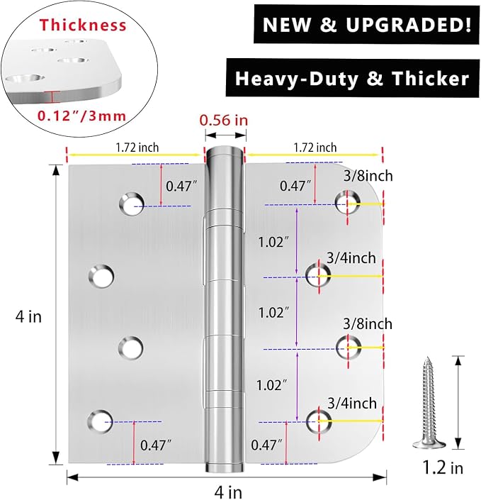 Ball Bearing Door Hinges, 4 Inch Stainless Steel Brushed Nickel, Non-Removable - Image 2