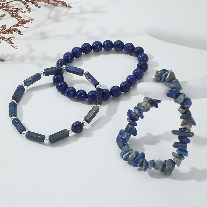 3Pcs Natural Stone Bracelets for Women 8mm Crystal Beaded Bracelets Handmade Stretch Bracelet Healing Crystal Jewelry for Women