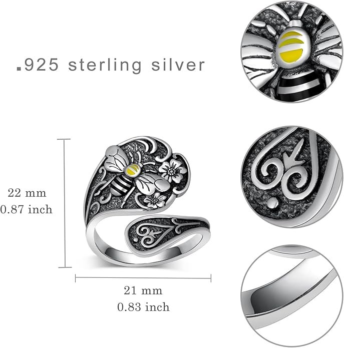Spoon Rings for Women 925 Sterling Silver Hummingbird/Butterfly/Bee/Red Cardinal/Pink Flamingo Adjustable Thumb Rings Vintage Boho Antique Jewelry Gifts