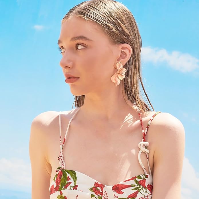 Chunky Gold Statement Earrings For Women Gold Plated Sectored Flower Leaf Shell Angel Wing Earrings Trendy Boho Jewelry For Women Large Stud Earrings Hypoallergenic Earrings