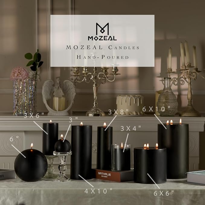 MOZEAL 4" x 10" Extra-Large Black Pillar Candles, Long Clean-Burning, These - Image 3