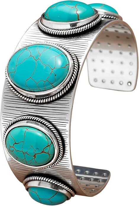 Turquoise Bracelet for Women – Bohemian Western Cuff Bangle, Vintage Cowgirl Jewelry for Rodeo, Country Concert, Rustic Boho Accessories