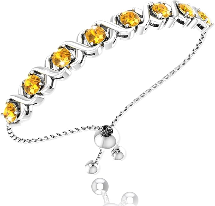 Birthstone Bangle Bracelet for Women Classic Beautiful 925 Sterling Silver Sparkling Gemstone XO Bolo Tennis Bracelet Fine Wrist Jewelry 4.2 Ct, 11"
