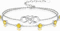 Prismata Infinity Birthstone Charm Link Bracelet 925 Sterling Silver Adjustable 12 Months Birthstone Infinity Bracelet Birthday Jewelry Gifts for Women Mom Her,with 7"+2" chain