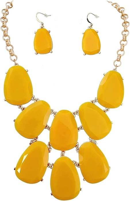 Firstmeet Chunky Bubble Statement Collar Necklace with Earrings for Women