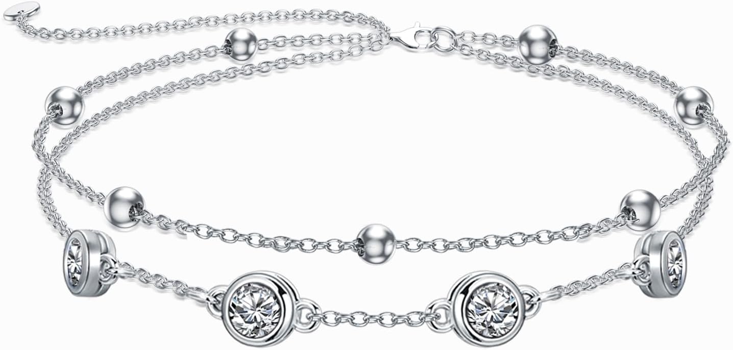 Dorunmo 925 Sterling Silver Birthstone Anklet Bracelets for Women Birthday Mother's Day Jewelry Gifts for Wife Girlfriend Mother Her
