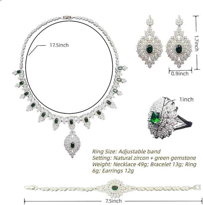 Rhinestone Wedding Bridal Jewelry Set Women's Prom-Style Necklace, Earrings, Bracelet, Ring Bridesmaid Gift Pairs with Evening Gown