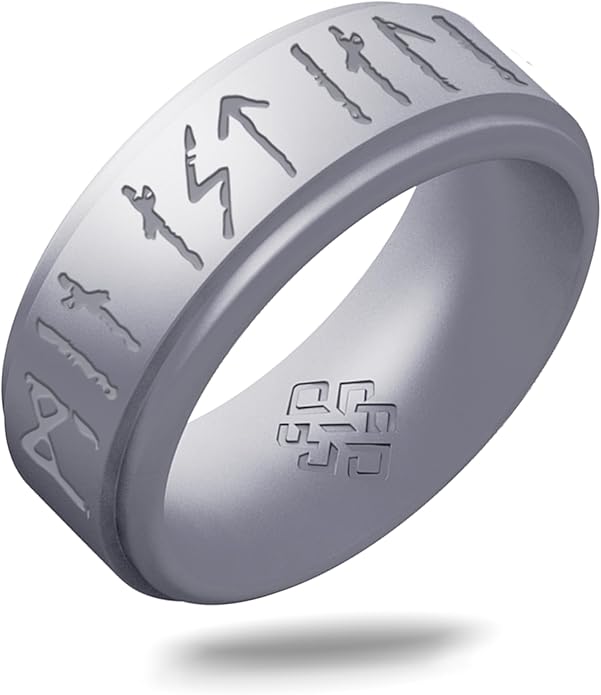 Knot Theory Viking Silicone Ring - My Love Forever in Rune Characters Breathable Comfort Fit - Valentine's Engagement Mens Wedding Band