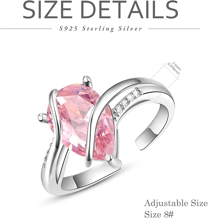 KINGWHYTE Adjustable Rings for Women Teardrop Pear Ring 925 Sterling Silver 0.85ct Teardrop Cubic Zirconia Open AdjustableThumb Ring for Women