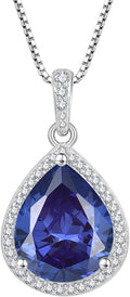 FJ Teardrop Pendant Necklace 925 Sterling Silver Birthstone Jewelry Gifts for Women