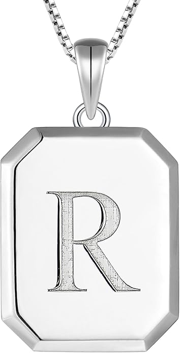 YL Initial Necklace 925 Sterling Silver Square/Round/Heart Letter Pendant A-Z Alphabet Polished Jewelry for Women