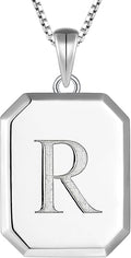 YL Initial Necklace 925 Sterling Silver Square/Round/Heart Letter Pendant A-Z Alphabet Polished Jewelry for Women