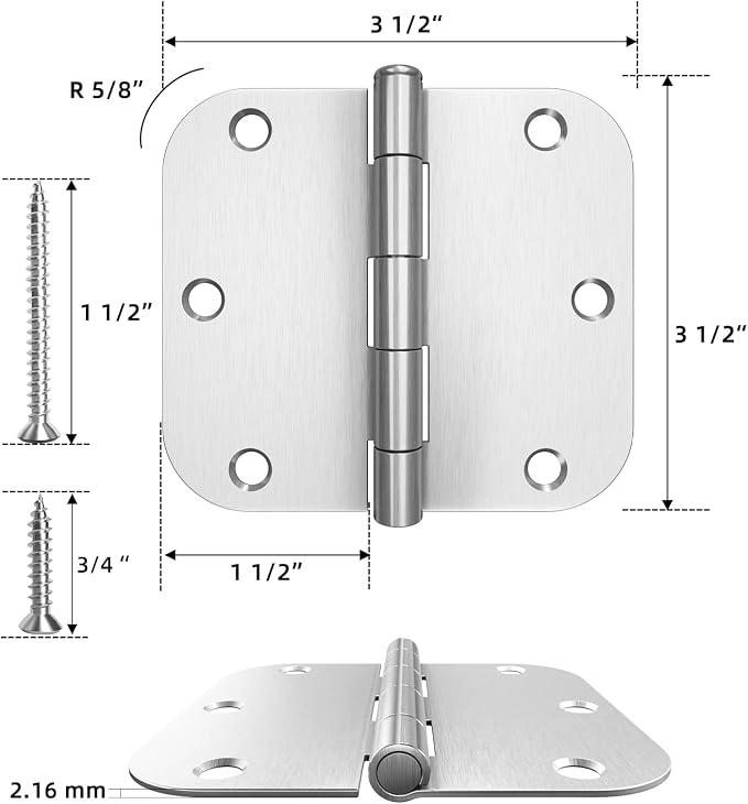 HOSOM 36 Pack Door Hinges Brushed Nickel, Interior Door Hinges 3.5 x 3.5 inch - Image 2