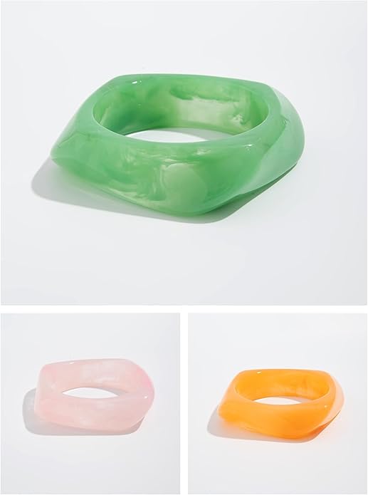 ALEXTINA 3Pcs Acrylic Resin Bangles for Women, Wide Resin Bracelets Chunky Cuff Bracelets Set Stackable Bracelets, Summer Vacation Jewelry Gift for Women