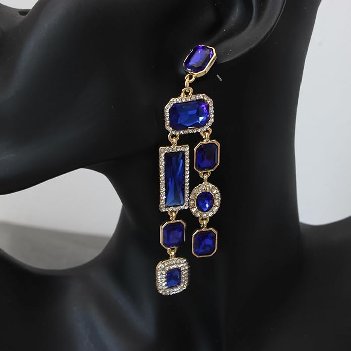 Vintage Rectangle Teardrop Chandelier Earrings, Art Deco Wedding Austrian Crystal Drop Dangle Earrings for Women Party Prom