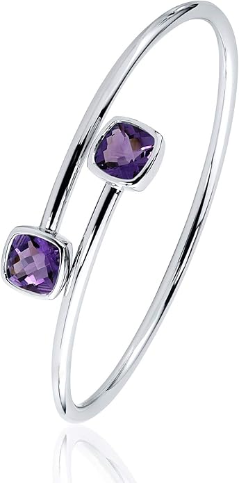 Diamond Wish Sterling Silver Cushion-Cut Purple Amethyst Stackable Bypass Bangle Bracelet 4.00 ct