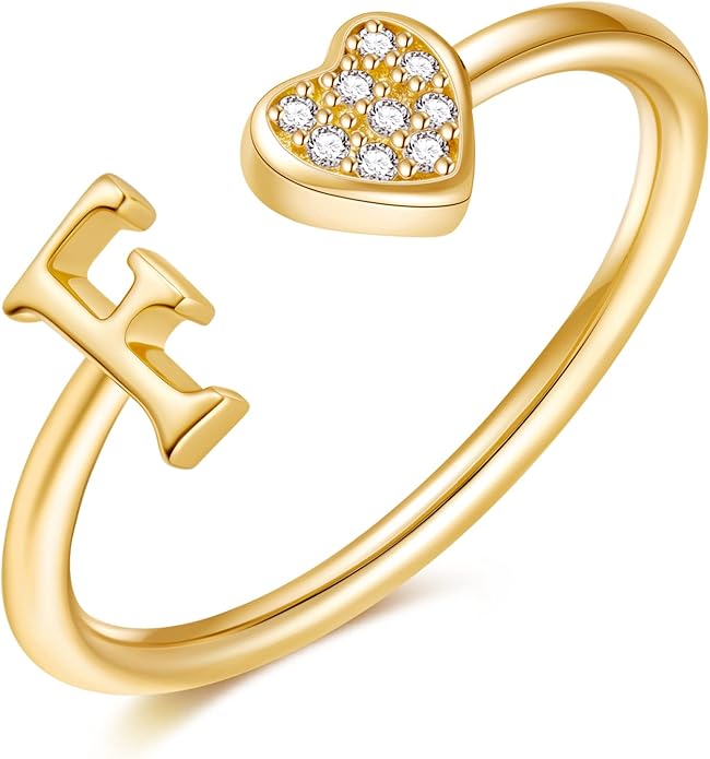 Valentines Day Gift Initial Rings for Teen Girls - S925 Heart Sterling Silver Rings for Teen Girls | 14K Gold/Rose Gold/Sterling Silver Plated Ring for Girls Kids Women Ring for Teenager Girls Gifts Adjustable, No Tarnish, Hypoallergenic