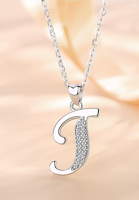 AEONSLOVE 925 Sterling Silver Initial Necklaces for Women, 26 Letters Pendants Necklace Gift for Mother, Daughter, Wife, 18 Inch Chain