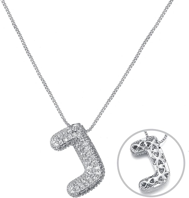 RWQIAN Letter Necklace for Women Bubble, Chunky Initial Alphabet A-Z Pendant Puffy Name Personalized Necklace Dainty Zircon CZ Fashion Jewelry Gifts for Girls Girlfriend