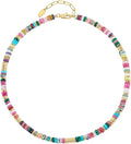 Beaded Necklace for Women, Colorful Boho Beach Handmade Bead Choker, 14K Gold Plated Stackable Bohemian Multicolor Natural Stone Necklace