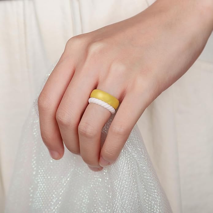 Egnaro Women's Bridal Rings Sets, Inner Arc Ergonomic Breathable Design Silicone Rubber Wedding Bands
